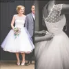 Suknie modowe z lat 50. Krótkie suknie ślubne plażowe z rękawami z czapką polka kropka Ruched Tiuld Vintage 2022 Plus Size Wedding Custom