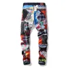 Mäns Straight Slim Fit Ripped Jeans Färgglada Tyg Stitching Tvättade Denim Pants Pantalones Hombre Hip Hop Streetwear Byxor