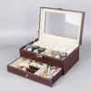 OBEJRZYJ Pudełka Kolory 12 siatek podwójnie warstwy pudełko PU skórzane przechowywanie obudowy dla mężczyzn dla kobiet biżuteria prezentowa