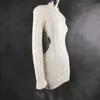 여자 캐주얼 드레스 스프링 가을 패션 여성의 새로운 긴 슬리브 둥지 둥근 목 열린 백팩 ​​엉덩이 스웨터 드레스 치마