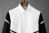 Men's Casual Shirts Minglu White Mens Luxury Long Sleeve Rib Splicing Design Dress Fashion Slim Fit Party Man ShirtsMen's Eldd22