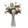 Une fausse fleur vraie touche rose (3 zHeads / pièce) 20 "de longueur simulation de longueur roses de curling pour mariage maison décorative artificielle fleurs