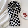 Scarves &Dolphin Women Black White Checkerboard Pattern Scarf Small Plaid Neckerchief Warm Knitted Woolen Ins Neck Pashmina Shawl