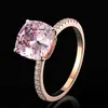 Cluster Rings 100% 925 Solid Silver Ring 18K Rose Gold Color Women Fine Jewelry Natural Pink Quartz Diamond Wedding GiftsCluster