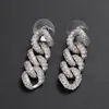 Stud Hip Hop Claw Setting Cubic Zirconia Bling Out Cuban Link Chain Tassel Earring For Men Rapper Jewelry Drop StudStud264e
