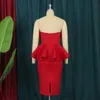Casual Dresses Party Women Evening Elegant Ruffles ärmlös rygglös röd peplum klänning 2022 Summer Ladies Slim Bodycon