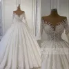2022 BLING Luxury Ball Gown Wedding Dresses Brudklänningar Spetsapplikationer Juvelhals Långa ärmar Illusion Crystal Beading Floor Length Vestidos de Novia Plus Size