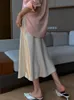 Casual Dresses Silk Satin kjolar för kvinnor Hög midja kjol 2022 A-line Elegant Summer Pink Midi Korean Stylecasual