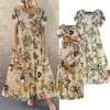 Vintage floral longo dres verão elegante linho manga curta boho maxi vestido feminino férias vestidos de festa vestidos 220530