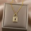 Chains Vintage Lock Key Pendant Necklace For Women Zircon Choker Chain Necklaces Geometric 2022 Aesthetic Fashion Jewelry GiftChains