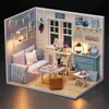 Diy Dollhouse Wooden Miniatures Doll House Furniture LED Lights House Building Kit Toys for Children Birthday Gifts