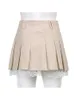 Sweetown Korean Fashion Khaki Short Lace Trim Cute Pleated s Preppy Style Button Up High Waist Summer Skirt 220618