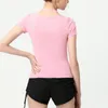 lu nieuwe yoga dames korte mouwen effen kleur losse outdoor fitness sport ademende top met capuchon