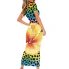 Noisydesigns Colorful Leopard Women's Summer Sundresses Bodycon Bohemian Plumeria Floral Robe Femme Vestido Midi Dropship 220627