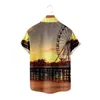 Męskie koszule męskie hawajskie koszulę na plażę Ferris Wheel 3D Print Lose krótkie tuleje Topmen's