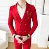 Mode Men's Casual Boutique Slim Fit Suit 2 PCS Set / Men's Double Breasted Blazers Jack -kappbyxor Byxor 220817