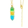 Fil enroulé couleur Grad verre cristal balle hexagone pendentif guérison Chakra collier pour femmes bijoux