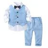 Spädbarn baby pojkar lång ärm skjorta västbyxor höst modekläder sätter 3 st barn pojke gentleman kläder kostymer 1457 e3