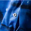 Chemises décontractées pour hommes Allover Imprimé Bleu Hommes De Luxe À Manches Longues En Soie Floral Mâle Mode Slim Fit Party Homme 3XLMen's