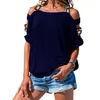 Kvinnor toppar fast färg ihålig kortärmad av axel t-shirt sommar t-shirts casual short hylsa mode gata tee 220511