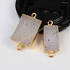 Pendentif Colliers Or Couleur Rectangle Cristal Naturel Druzy Geode Connecteur Double Bails G0673Pendant