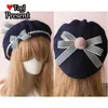 Japanische Kawaii Baskenmütze Hut Lolita Teenager Herz süße Wolle handgemachte süße Wellen Schleife warme Herbst Winter Maler Hut Kopfschmuck J220722