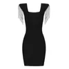 Ladies Summer Fashion Sexy Tassel Diamond Crystal Black Bodycon Bandage Dress Elegant Evening Party 220426