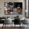 Vintage Weinflasche und Glas Leinwand Malerei Poster und Drucke Wand Kunst Bild Wohnzimmer Home Office Küche Dekor Cuadros