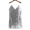 Deep V Neck Autumn Silver Sequined Backless Sexy Dres Off Shoulder Mini Dress Christmas Party Club Strap Dresses Vestidos 220427