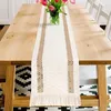 Vlovelife Macrame Table Runners Natural Burlap Splicing Cotton Boho Table Runner with Tassels Bohemian Rustic Home Wedding 220414