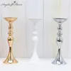 Gold White Silver Candle Holders Metal Candlestick Flower Stand Vase Table Centerpiece Event Floral Rack Road Lead Wedding Decor 220505