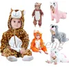 Baby rompers pojkar flickor kläder panda räv barn onesie anime hem kostym nyfödd huva söt pyjamas flanell varm jumpsuit 3-24m g220510