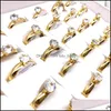 Band Rings Jewelry 36Pcs Womens Gold Plated Zircon Stone 4Mm Wide Fashion Stainless Steel Wedding Simple Sty Dhm1A