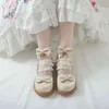 Dress Shoes Lolita Kawaii Japanese Style Party Mary Janes 2022 Summer Zapatillas Mujer Lace Bow Knot Splice Cute Woman Flats 220516