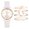 Montres-bracelets 5pcs Set Top Style Mode Montre Femme Luxe Bracelet En Cuir Analogique Quartz Montre-Bracelet Dames Femmes Robe Relogio MujerWrist