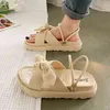 2022 Nieuwe Sandalen Dames Zomer Fee Stijl Mode Student Dikke Zolen Romeinse Flats Indoor Slippers Strikken Plus Size 43 Y220412