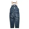 Jeans pour hommes High Street Retro Wash Old Blue Denim Salopettes Tide Brand Functional Multi-poches Suspenders Worker Jumpsuit TrousersM