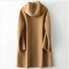 Femmes Mélanges De Laine Double Face Manteau En Cachemire Femmes Automne Hiver À Capuche Lâche Longue Laine Camel Rouge Survêtement Vêtements FemmeFemmes