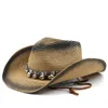 Cowboy Sun Hat Hat Brim Brim Fedora Hats Cinturão Decoram Chapéu de Palha de Praia para homens Cap capeau de proteção UV Femme