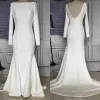 Plus Size African Mermaid Wedding Dresses Bridal Gown Satin Scoop Neck Long Sleeves Custom Made Vestidos 2022 Covered Buttons Back