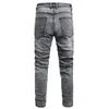 Fashion Slim Stretch Biker Jeans 2022 New Gray High Street Motorcycle Pants Pleated Zipper Tight Trousers Vaqueros de hombre