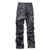 Schwarze Herren High Street Straight Casual Bleistifthose aus Kunstleder