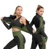 2 femmes Racksuit Yoga ensemble entraînement femmes vêtements de sport vêtements de sport Fitness à manches longues haut court taille haute Leggings costumes de sport 220513