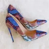 Designer-free fashion women pumps blue snake python printed pointed toe high heels sandals shoes boots bride wedding pumps 120mm 100mm 80mm