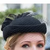 100%de lã fascinadora de inverno elegante feminino hat preto feltro senhor damas de casamento chapéus chapéus bowknot fes 220627