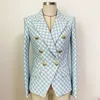 HIGH STREET est veste de créateur femme coupe ajustée boutons lions Double boutonnage Tweed Plaid Blazer 220812