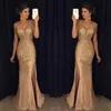 Champagne luxe col en v Sexy robes de soirée sirène 2022 robe formelle sans manches fourche ouverte en robe