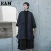 EAM noir pansement grande taille coton rembourré manteau à manches longues coupe ample femmes Parkas mode printemps automne 1H301 201027