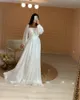 Eenvoudige Witte Zijde Avondjurken Puffy Lange Mouwen Vierkante Hals Dubai Vrouwen Formele Prom Jassen Plus Size Feestjurk 2022