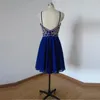 Party Dresses Royal Blue Homecoming Dress 2022 A-Line Sleeveless Lace Appliques Backless Chiffon Elegant Prom Gown With Bow -LengthParty Dre